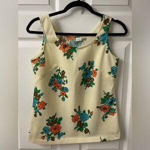 Floral Sleeveless Top - Cream with Multicolor Print
